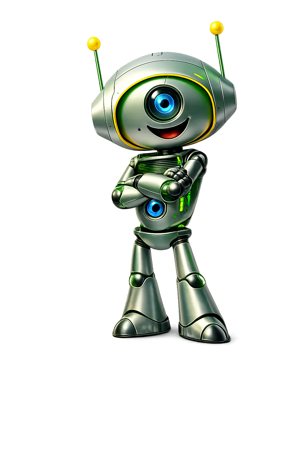 robô futurista e amigável em pose confiante